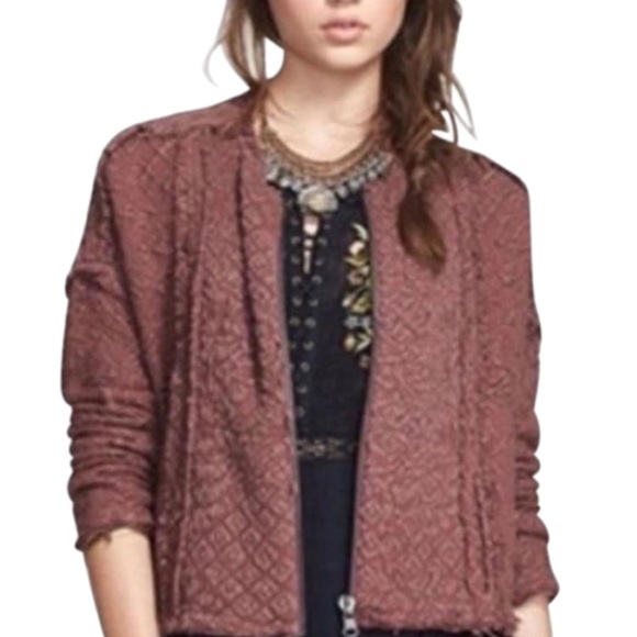 Free People Jackets & Blazers - Free People Mauve Mulberry Embroidered Frayed Jacket💞